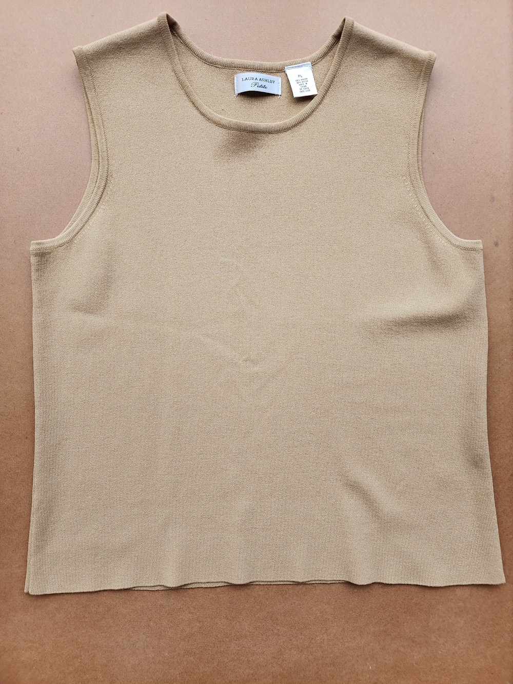 Laura Ashley Vintage Camel Knit Sleeveless Top Tank Petite Large